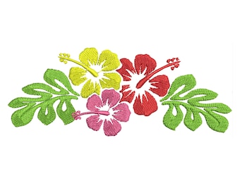 Diseños de bordado a máquina de marco floral hawaiano, flores de hibisco de verano, toallas de playa, ropa de mar y monogramas, muchos tamaños