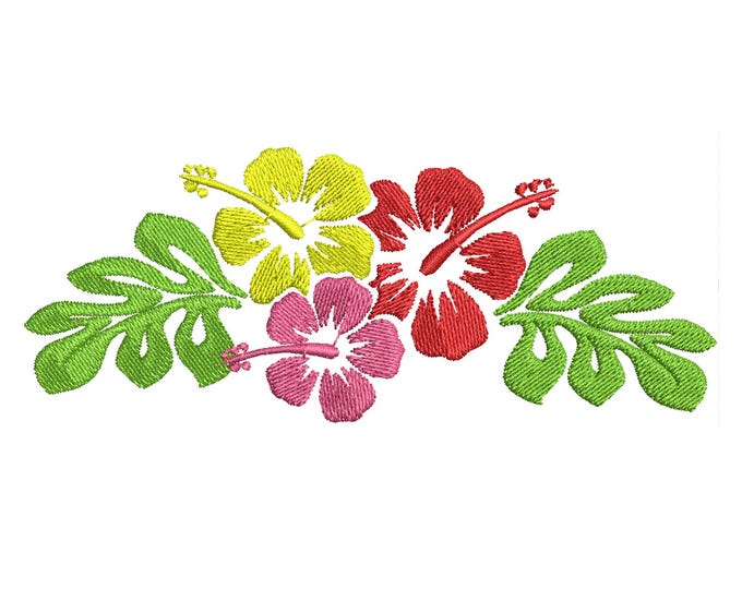 Hawaiian Flower Frame Edge machine embroidery designs summer hibiscus flower floral beach towel sea clothing and monogramming, many sizes