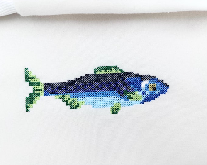 Cross Stitch Fish machine embroidery designs Fisher Fisherman sea side marine nautical design kids boys sizes 5.5 up to 8.1 inch