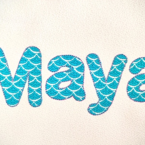 Mermaid scallops block font machine embroidery designs alphabet letters 1.5, 2, 3, 4&quot; mermaid scalloped tail seaside kids monogram, BX incl