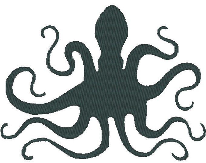 Steampunk Octopus Silhouette fill stitch machine embroidery designs, many mini sizes, octopus octopi sea animal sea life marine mollusk