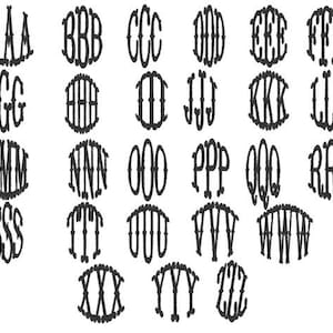Circle monogram font in assorted sizes Fishtail western Farm embroidery circle monogem alphabet, monogram
