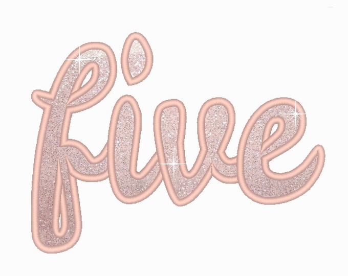 Written Five Birthday number five 5 applique machine embroidery designs in assorted sizes, word number five kids Fifth birthday party