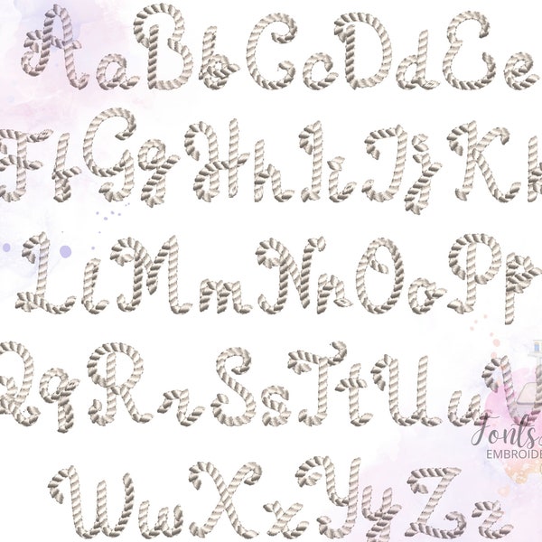 Modern rope nautical script hand written, cursive Font alphabet machine embroidery designs   1.5, 2, 2.5, 3, 3.7 inches , monogram BX