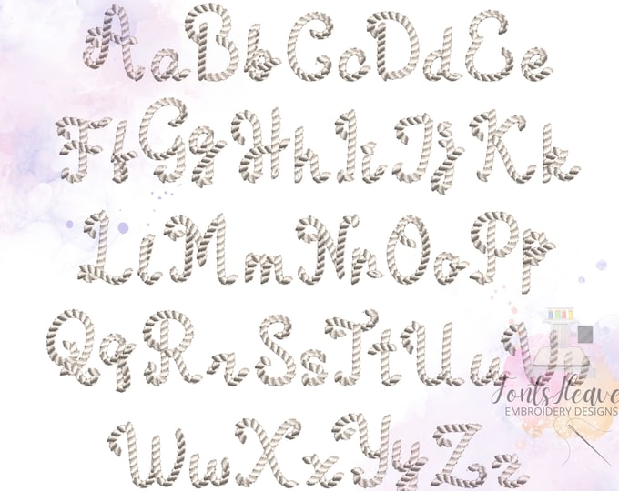Modern rope nautical script hand written, cursive Font alphabet machine embroidery designs   1.5, 2, 2.5, 3, 3.7 inches , monogram BX