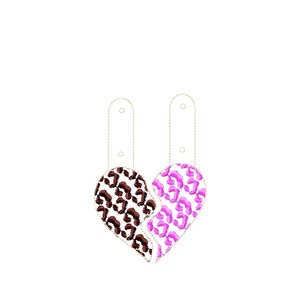 Close-up stitch detail for Leopard print Split Heart Eyelet and Key Fob Snap Tab keychain in the hoop machine embroidery designs ITH Valentines Instant Download By Fonts Heaven Embroidery Format PES HUS DST JEF EXP VP3 XXX EXP
