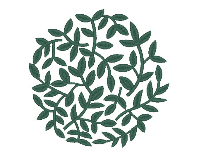 Beautiful foliage Leaf circle pillow embroidery Monochrome Leaves round shape wreath machine embroidery designs many sizes from 4 up to 12in