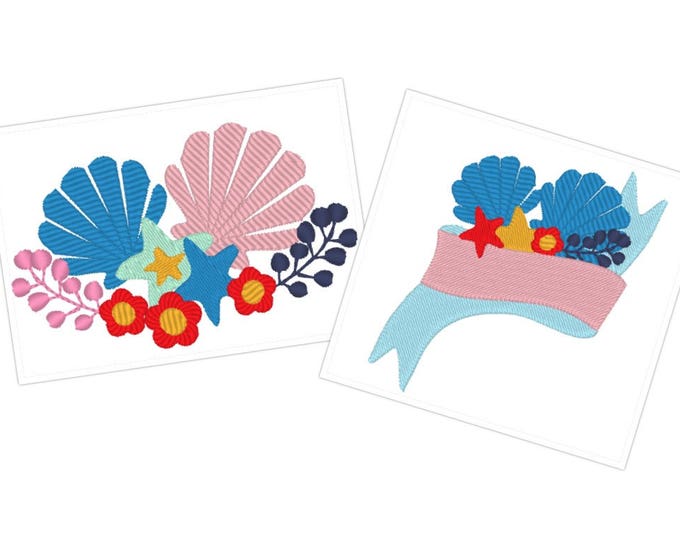 Seashell nautical towel emblem SET of 2, assorted sizes for monogram seaside summer beach towel machine embroidery designs INSTANT DOWNLOAD