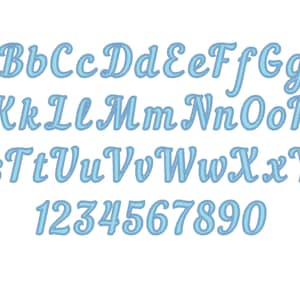 Simply cursive Font Applique monogram alphabet letters numbers machine embroidery designs in multiple sizes from 3.5 up to 5 inch and BX