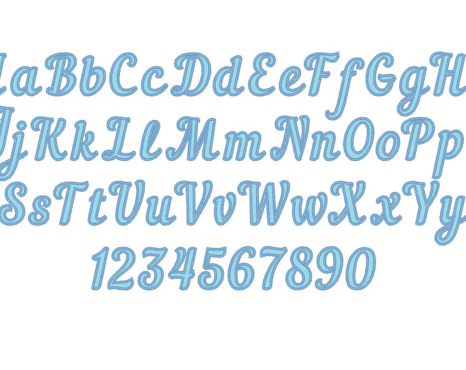 Simply cursive Font Applique monogram alphabet letters numbers machine embroidery designs in multiple sizes from 3.5 up to 5 inch and BX