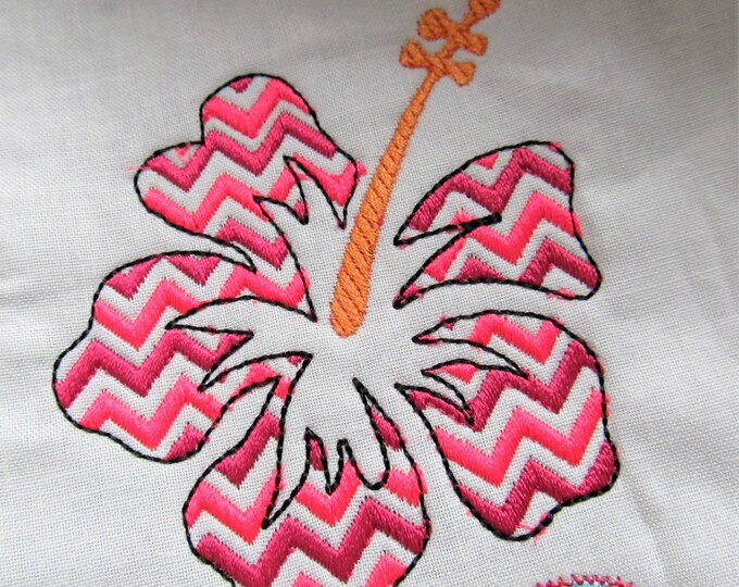 Hibiscus Hawaii flower Chevron machine embroidery designs, summer beach towel, floral girly sea clothing outfit many sizes and formats
