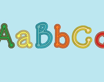 Punkte-Applikations-Schriftart, Maschinenstickerei-Applikationsdesigns in verschiedenen Größen, verspieltes lustiges Kinder-Alphabet-Monogramm, BX inkl., direkter Download