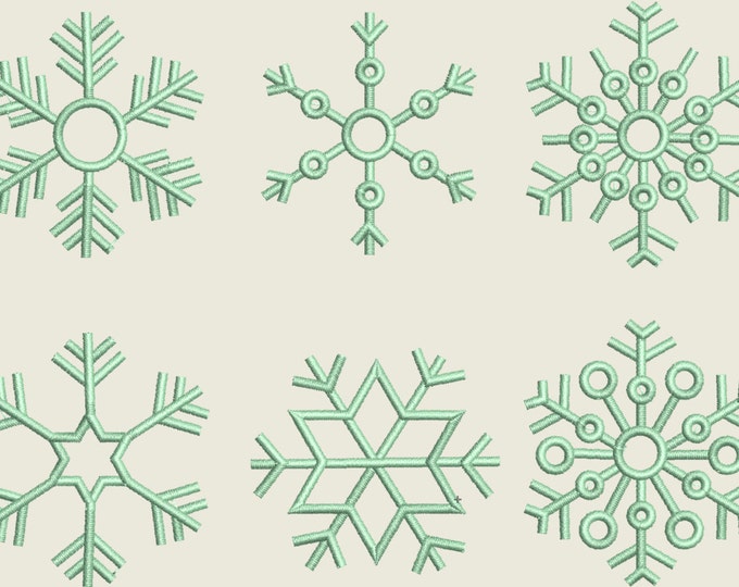 Simply snowflake in assorted sizes 9 types SET of 9 snowflakes Christmas Holidays satin stitch machine embroidery designs BX included