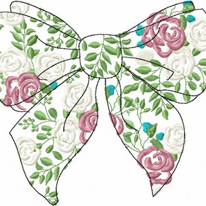 Floral pretty bow drawing light sketch stitch machine embroidery designs in many sizes 4, 5, 6, 7, 8, 9 inches girl flowers flowered ribbon