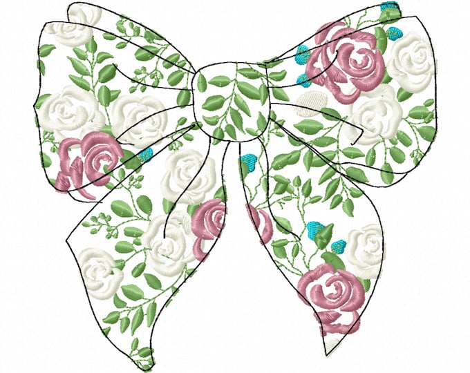 Floral pretty bow drawing light sketch stitch machine embroidery designs in many sizes 4, 5, 6, 7, 8, 9 inches girl flowers flowered ribbon