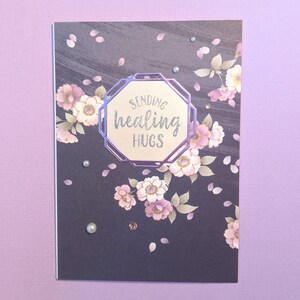 Get Well Soon Card -  Sending Healing Hugs Blossoms with Personalised Envelope