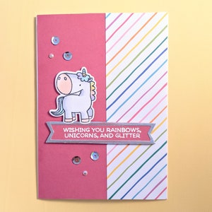 Birthday Card - Unicorn Rainbow Glitter with Personalised Envelope