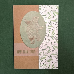 Birthday Card - Green Bear with Personalised Envelope