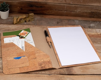 Carpeta portafolio flexible de corcho / Archivador profesional para currículum / Soporte para bloc de notas tamaño A4