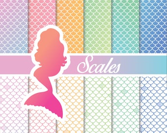 Mermaid Scales Digital Paper, Stripe, Polka Dot, Printable, Digital Download, 12x12, 300 dpi, Jpeg