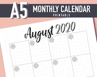 Bullet Journal Monthly Calendar Printable | Bullet Journal Monthly Calendar Layout | A5 Calendar Layout
