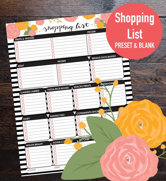 printable grocery list printable shopping meal etsy
