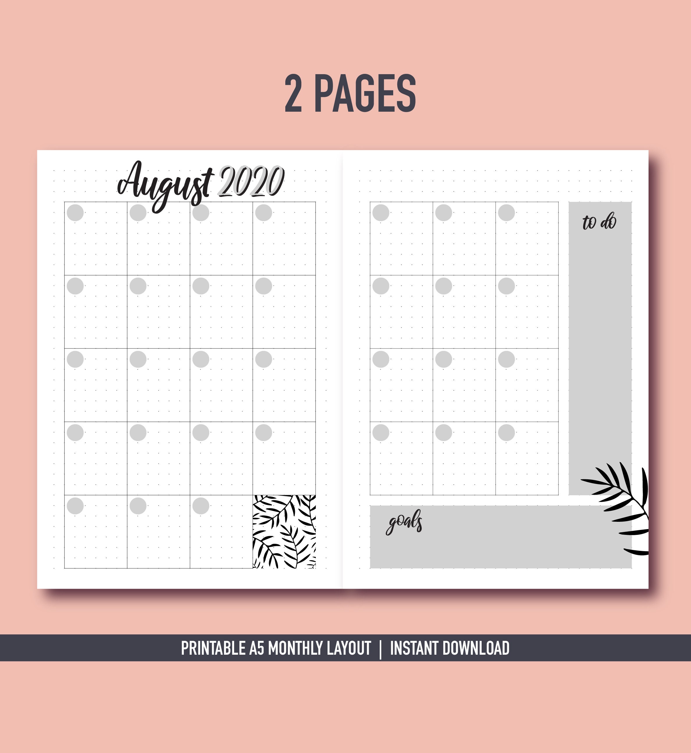 Bullet Journal Monthly Calendar Printable Bullet Journal Monthly ...