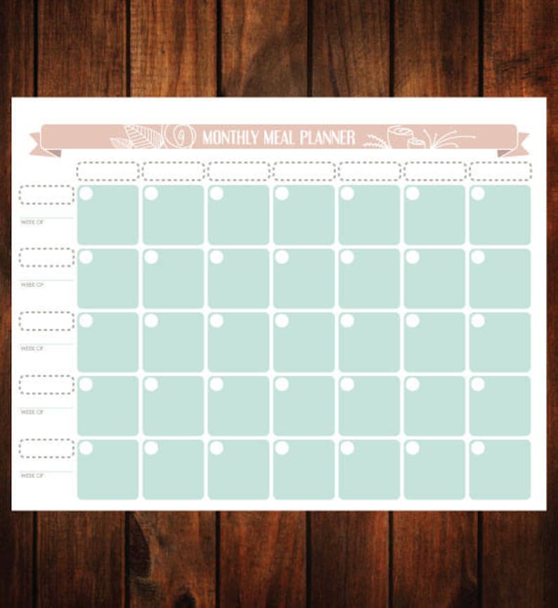 Printable Monthly Meal Plan, Meal Planner, Digital Download, 8.5x11 ...