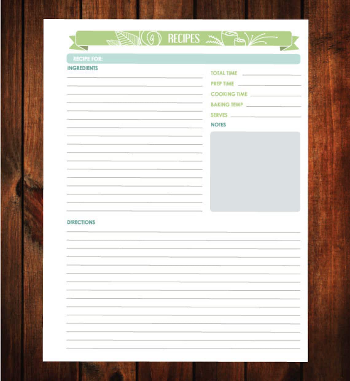 Printable Recipe Sheet, Recipe, Digital Download, 8.5x11 (FLORAL BANNER ...