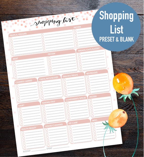 Printable Grocery List, Printable, Shopping, Meal, Customizable, 8.5x11 (CONFETTI)