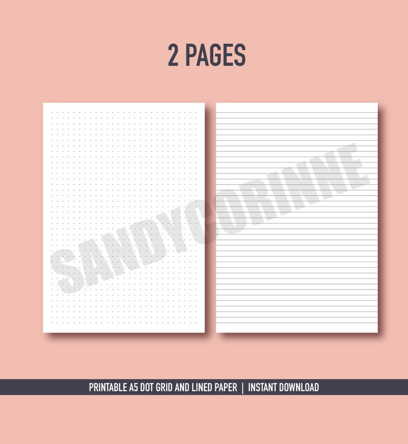 A5 Printable Dot Grid and Lined Paper | Bullet Journal Paper | A5 ...