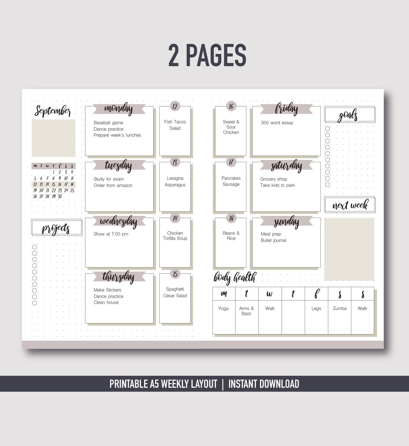 Bullet Journal Weekly Printable | Bullet Journal Weekly Layout | A5 ...