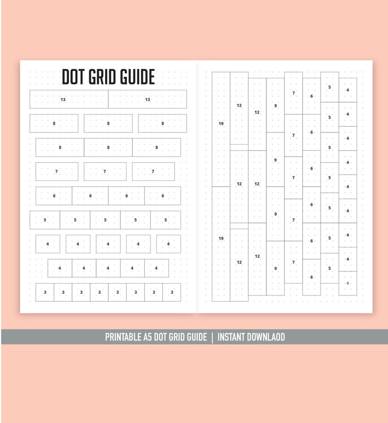 a5 printable dot grid spacing guide bullet journal paper etsy