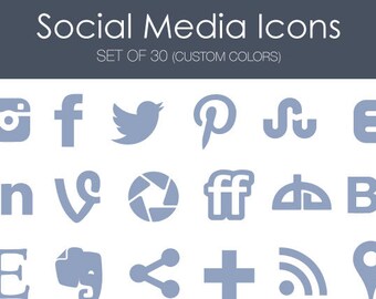 Social Media Icons -- Solid Set -- Great for blogs, portfolios, and websites! 30 customizable icons