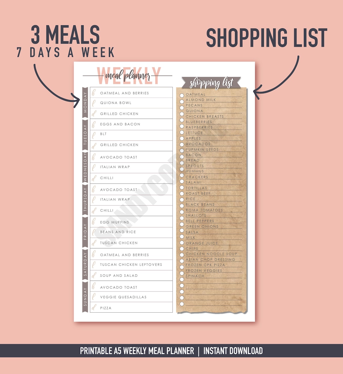 Bullet Journal Meal Planner A5 Bullet Journal Weekly Meal Planner 3 ...