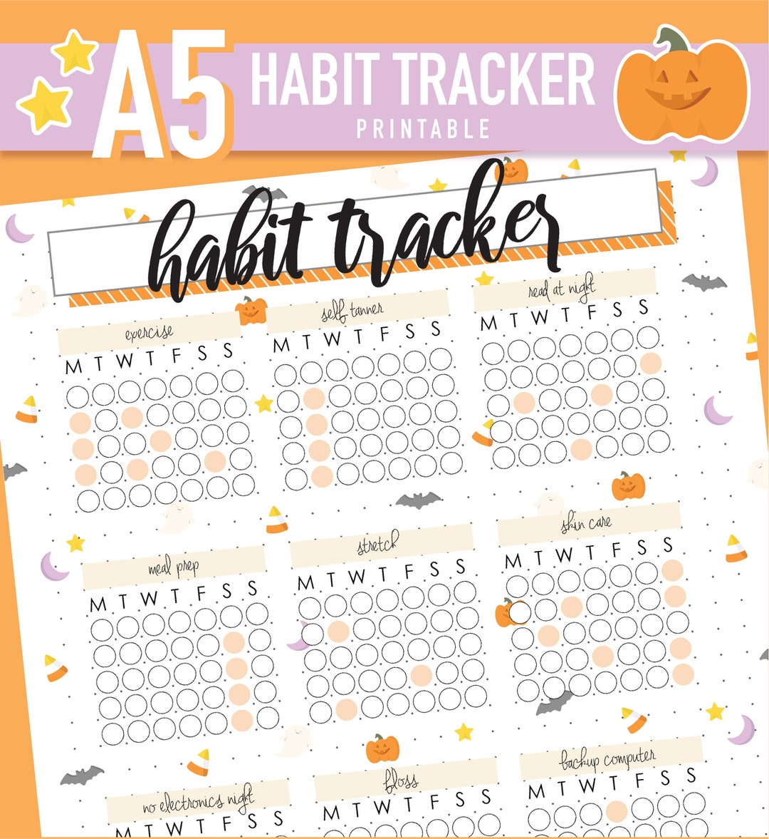 Bullet Journal Habit Tracker Printable Halloween Bullet Journal Habit ...