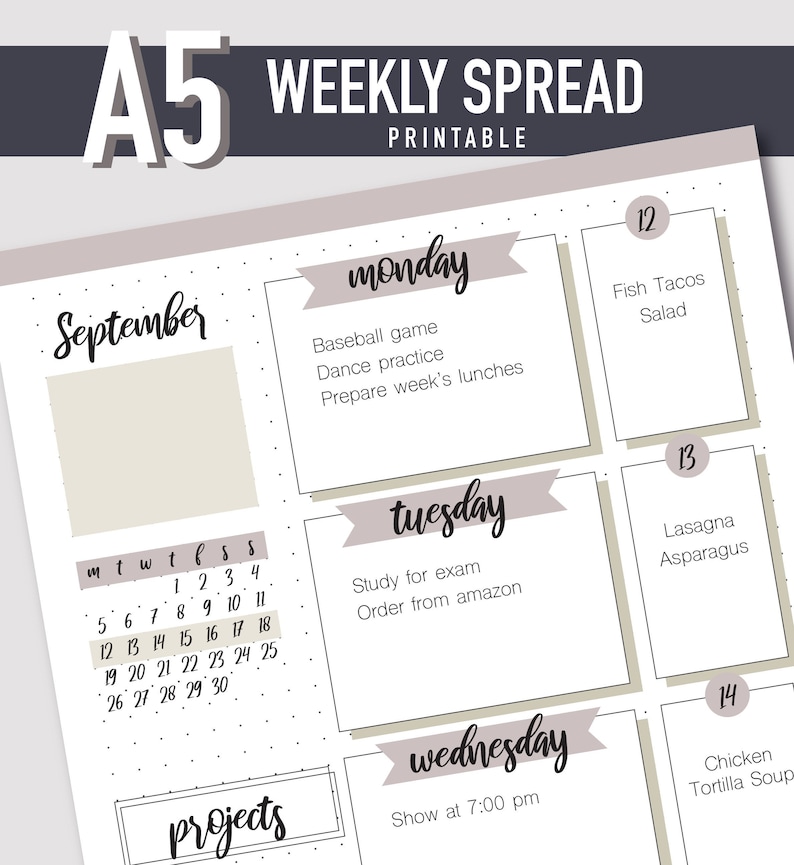 Bullet Journal Weekly Printable | Bullet Journal Weekly Layout | A5 ...