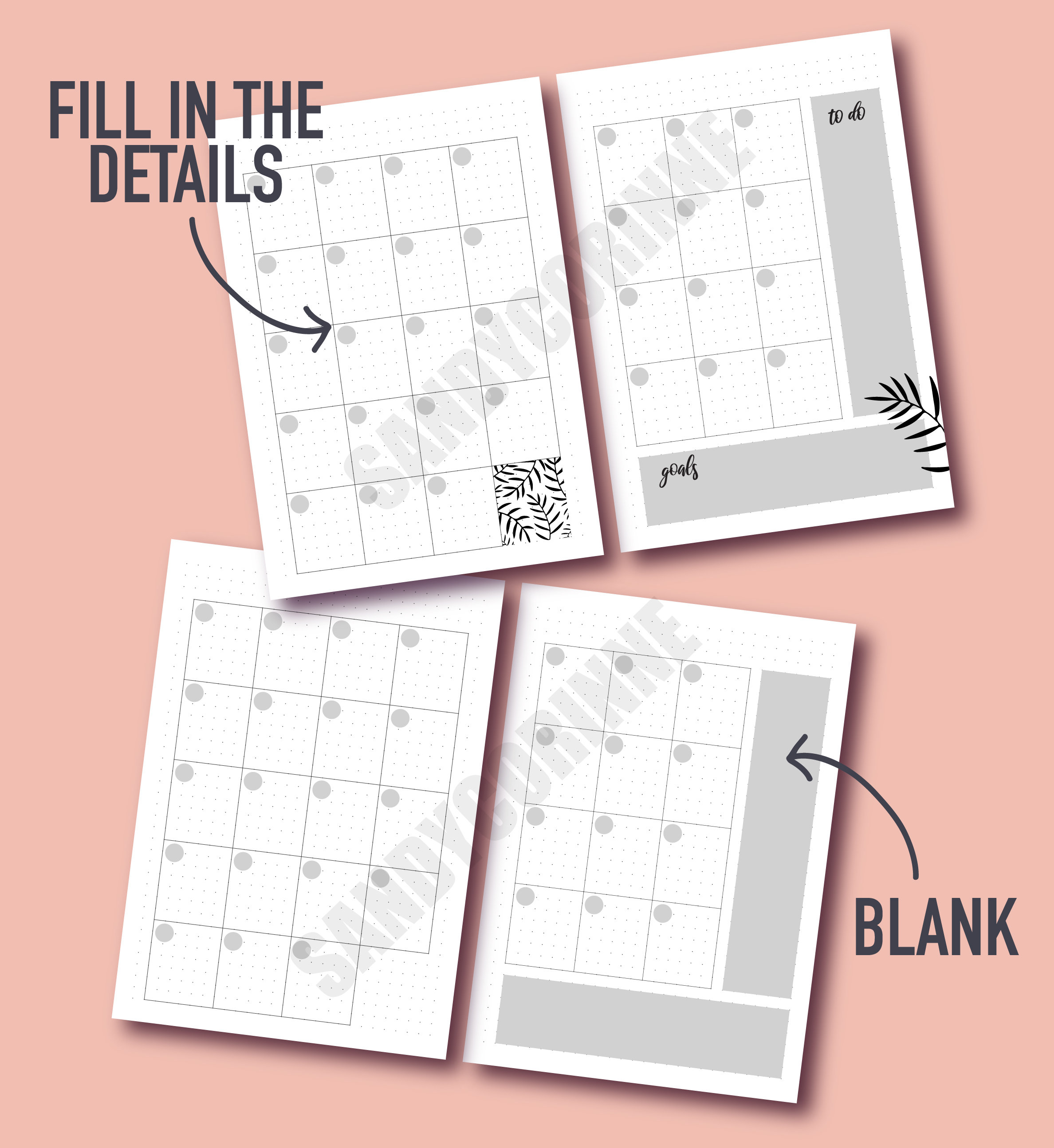 Bullet Journal Monthly Calendar Printable Bullet Journal Monthly ...