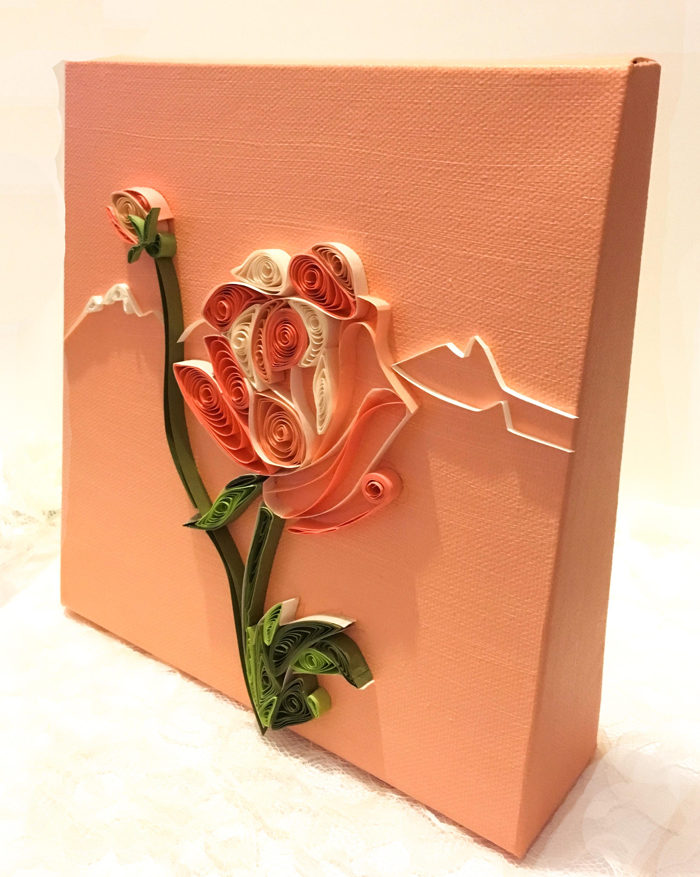 3D peach rose quilled desk art quilled paper flower wall art Etsy