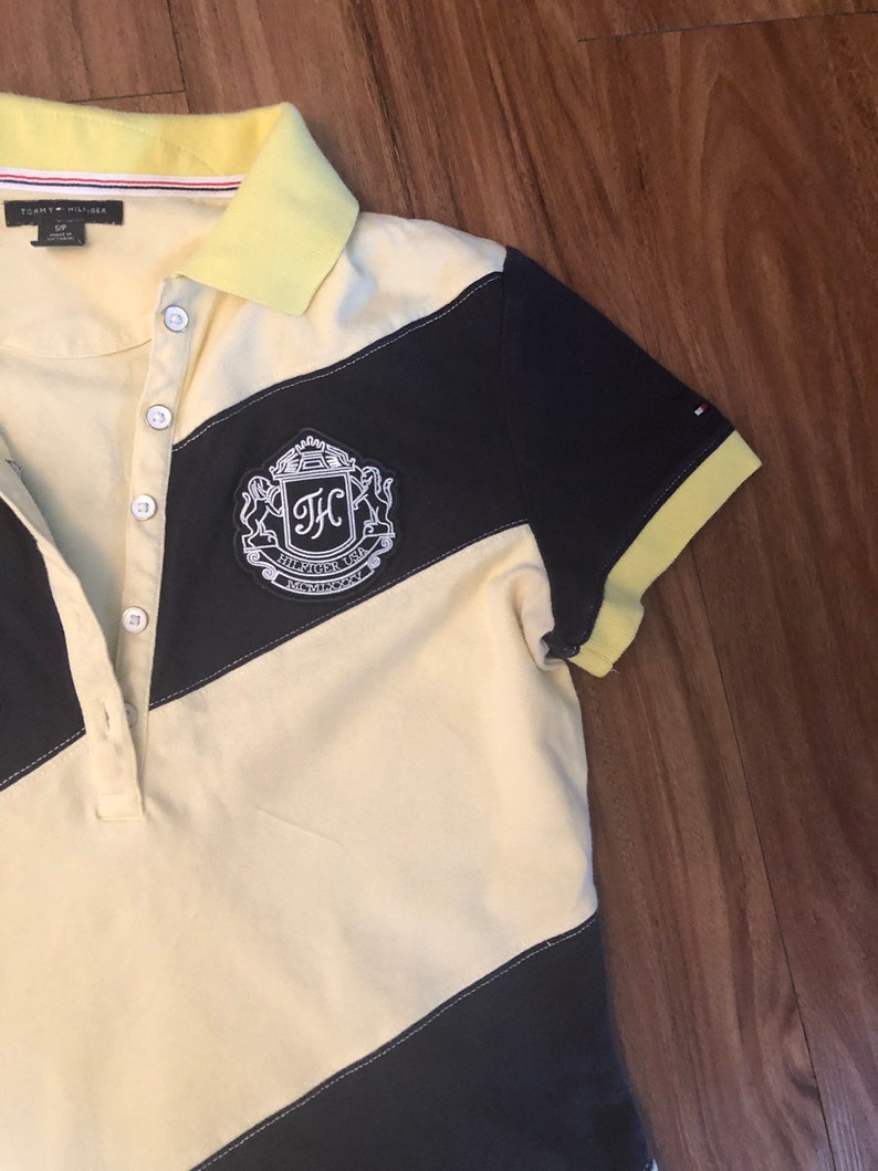 vintage Tommy Hilfiger polo diagonal yellow woman short sleeve stripe top jumper small