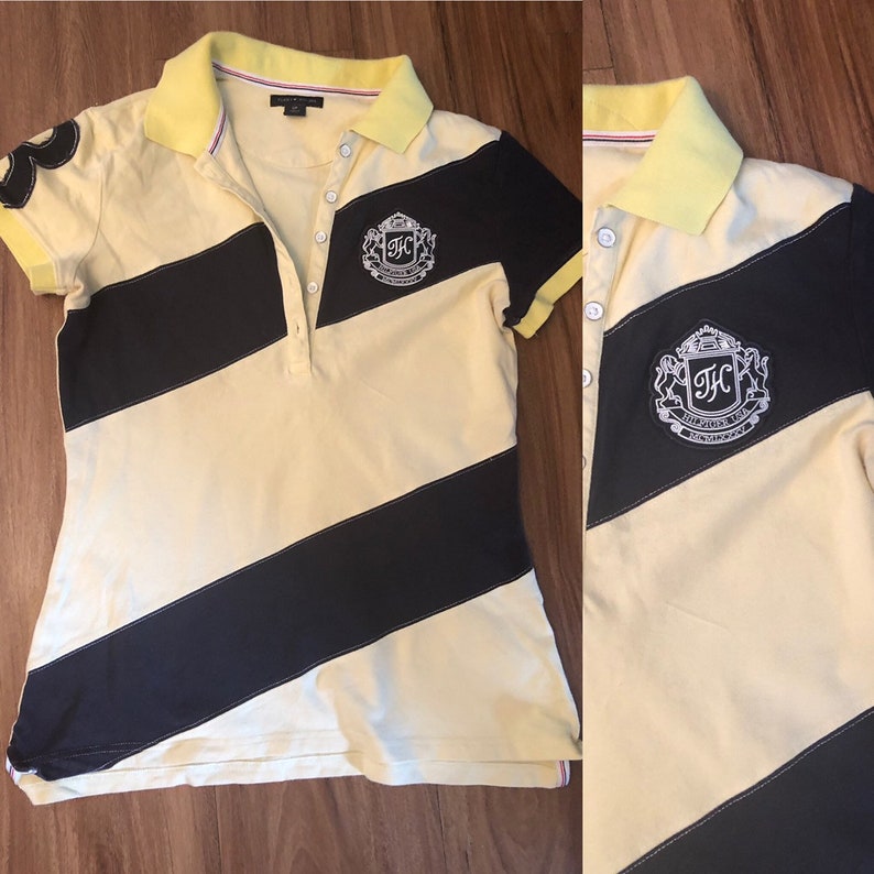 vintage Tommy Hilfiger polo diagonal yellow woman short sleeve stripe top jumper small