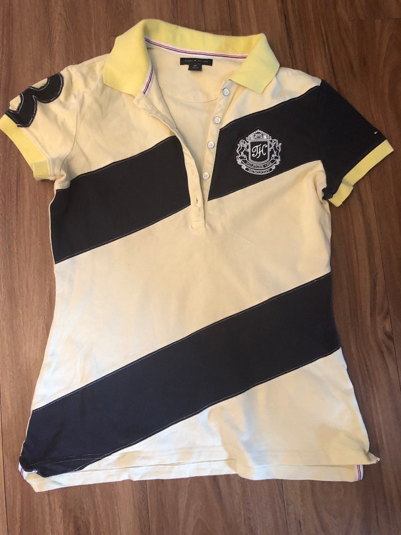 vintage Tommy Hilfiger polo diagonal yellow woman short sleeve stripe top jumper small