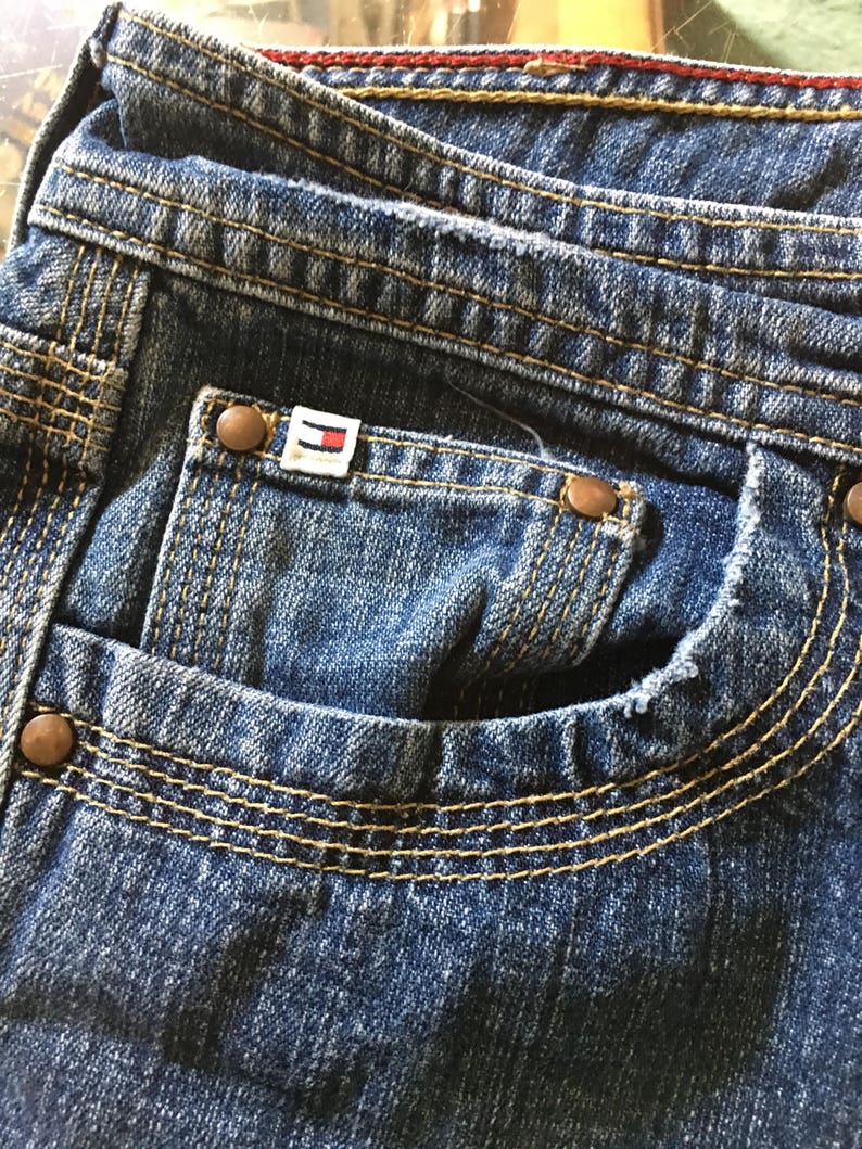 Vintage 90/'s Tommy Hilfiger denim flare flap pkt distressed mom jeans sz 4