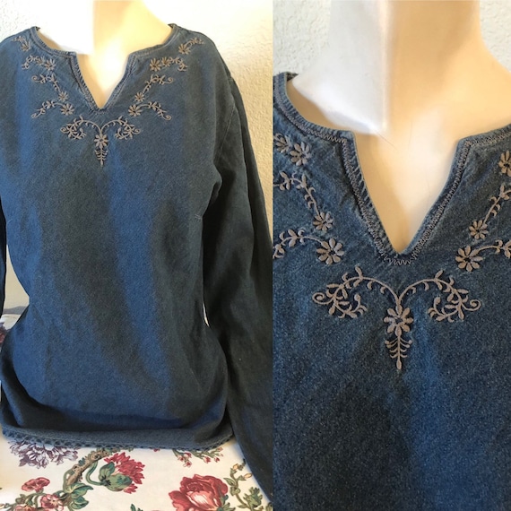 vintage denim embroidered tunic denim embroidered