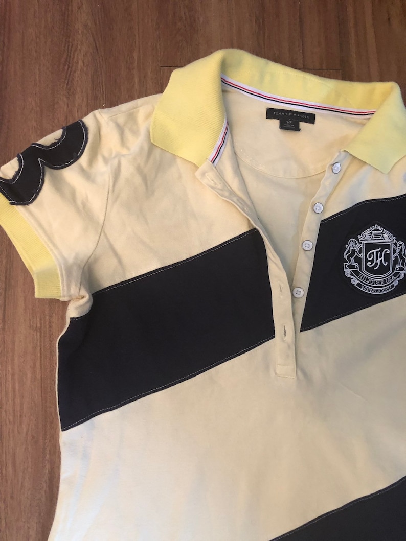 vintage Tommy Hilfiger polo diagonal yellow woman short sleeve stripe top jumper small