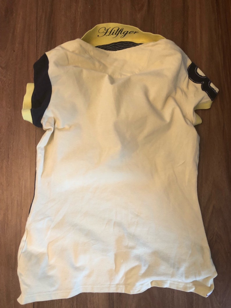 vintage Tommy Hilfiger polo diagonal yellow woman short sleeve stripe top jumper small