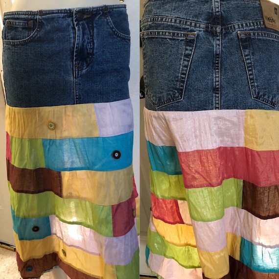 Vintage skirt denim skirt hippie patchwork bohemia