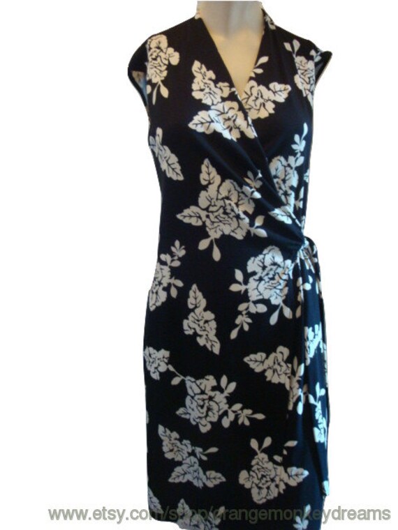 black and white floral wrap dress