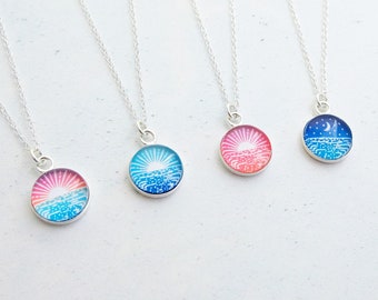 Perfect Day Ocean Necklace - Sterling Silver Beach Necklace - Sunrise, Sunset or Night Sky with Sea Necklace - Beach Lover Gift