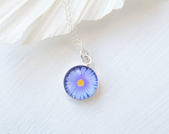 Tiny Sterling Silver September Birth Flower Necklace - Aster Flower Pendant - Personalised Jewellery - Floral Jewellery - Birthday Gift